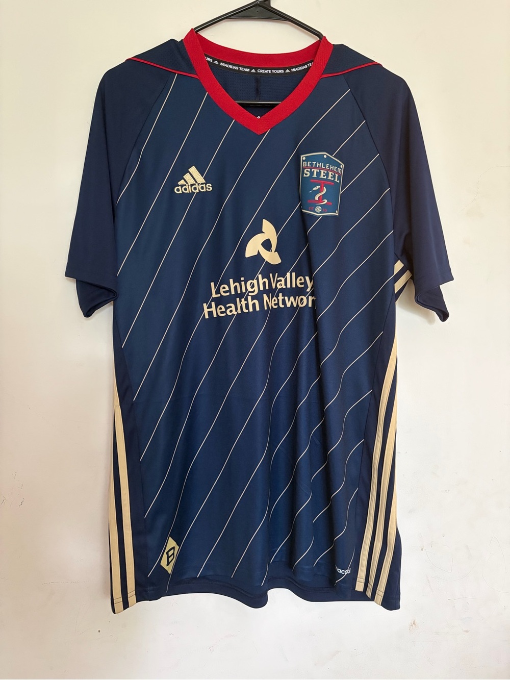 Bethlehem Steel Adidas Jersey Lehigh Valley Blue Gold Striped Size L Union